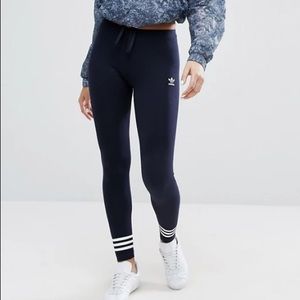 adidas Navy Leggings With Three Stripe Cuff
